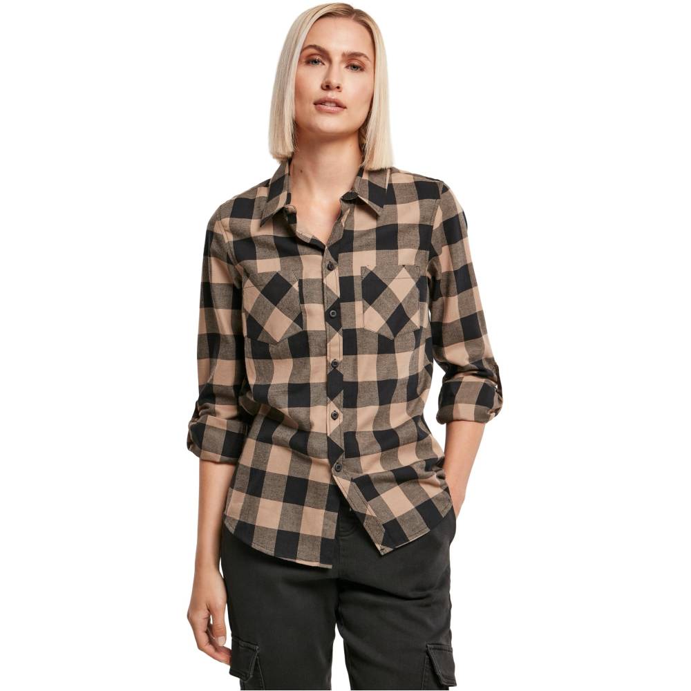 Urban Classics - Turnup Checked Flanell Blouse - Zwart/Creme